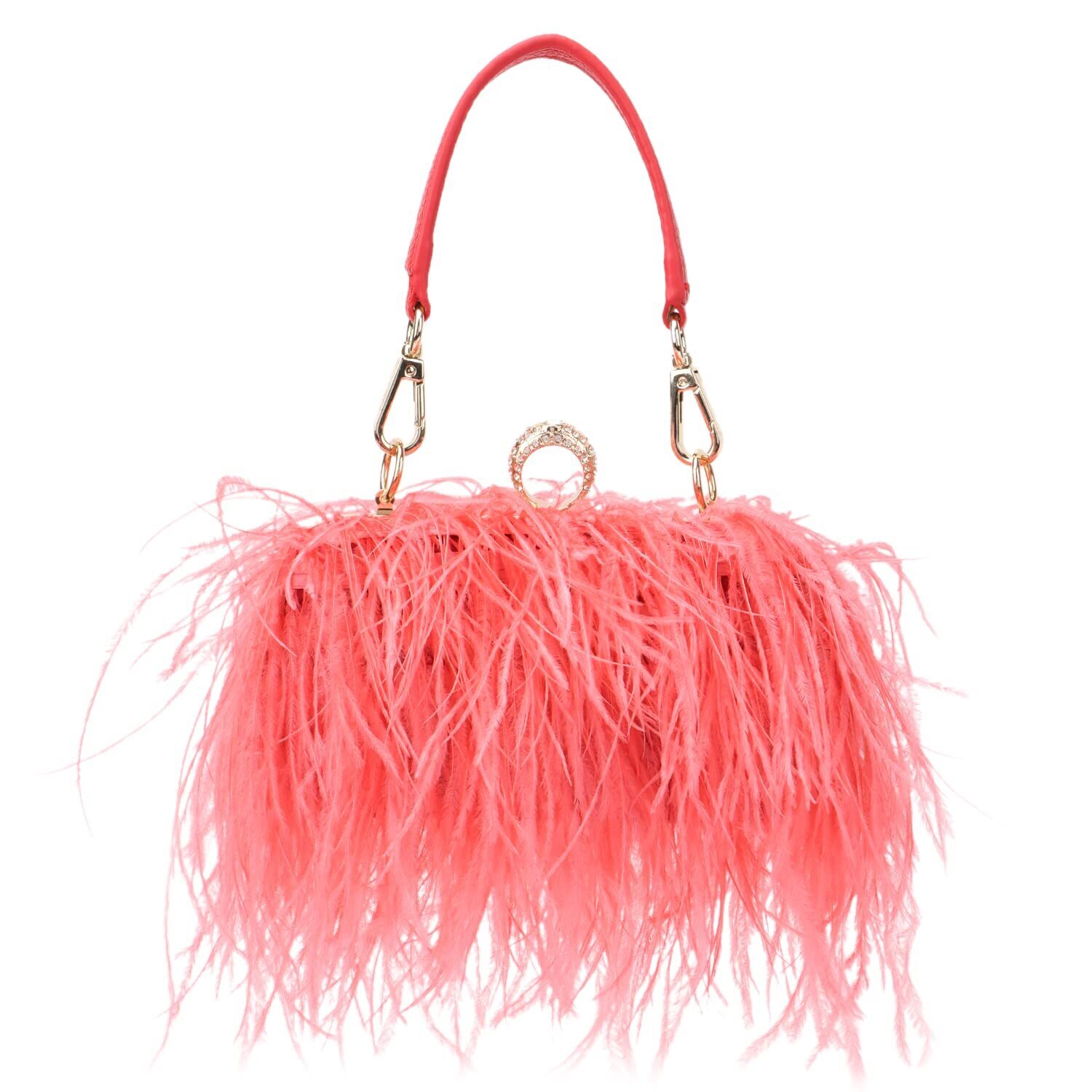 5233 Real Natural Ostrich Feather Clutch Evening Bag Fashion Handbag Purse